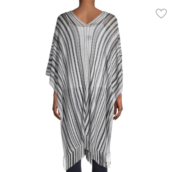 💕x2HP💕Missoni black and white fringe caftan poncho zig zag chevron print top - Picture 4 of 11